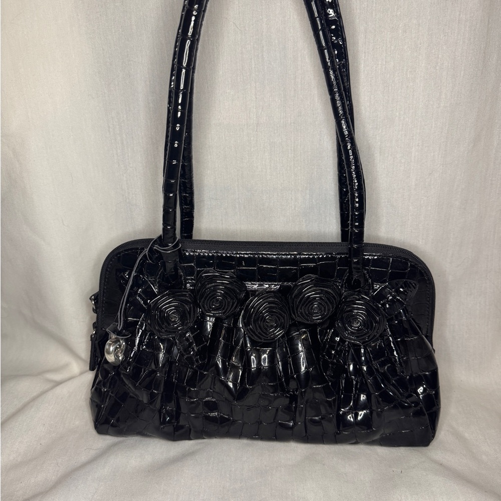 Brighton Black Satchel with Floral Accents